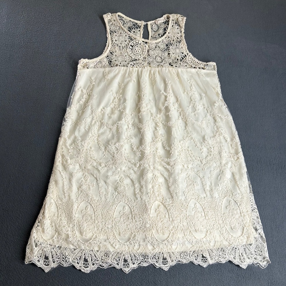 Altar'd State Dress Womens L Cream Lace Overlay Boho Mini Scalloped Sleeveless